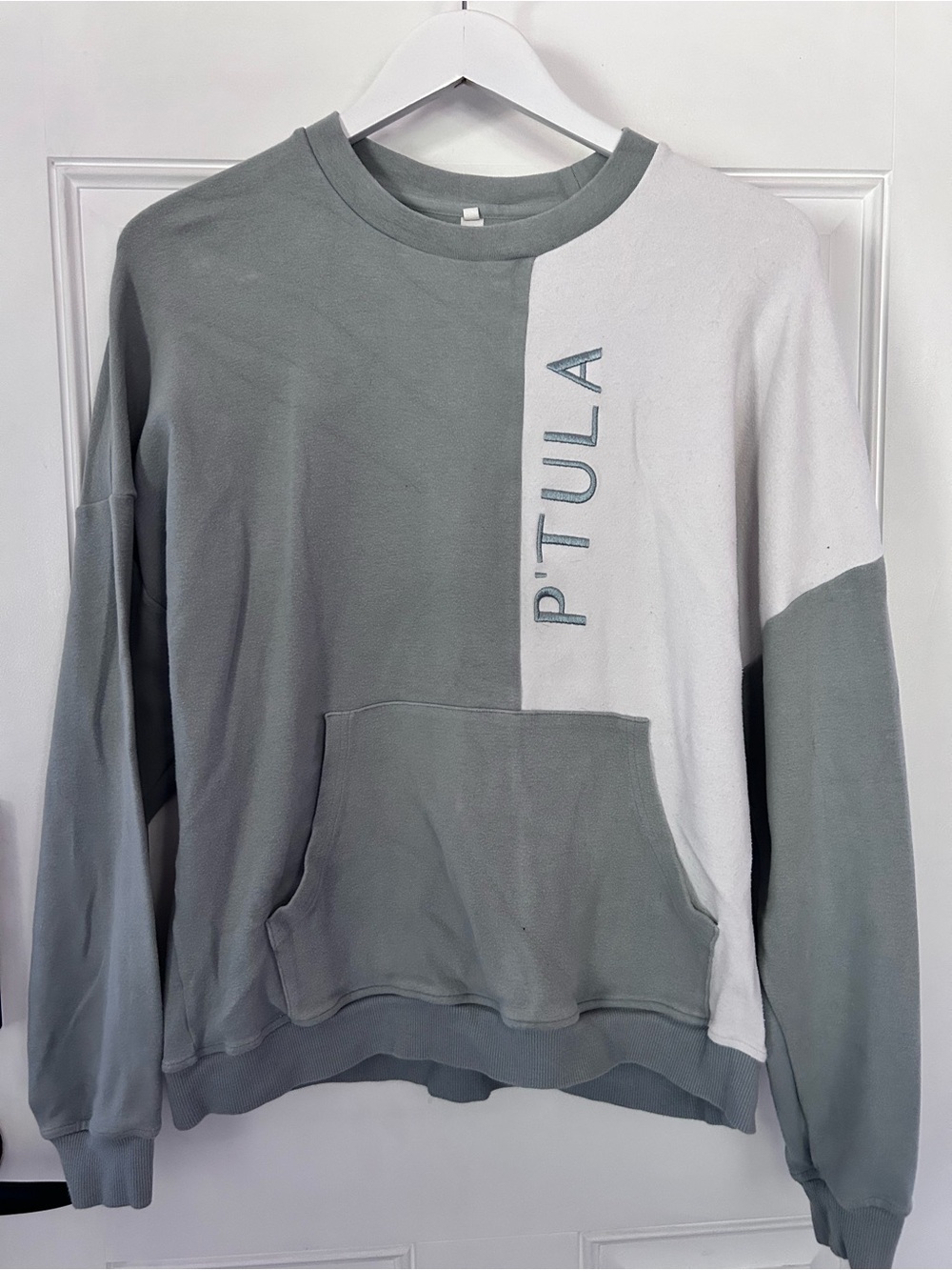 P'tula Two-Tone Crewneck Sweatshirt in Sage and White
